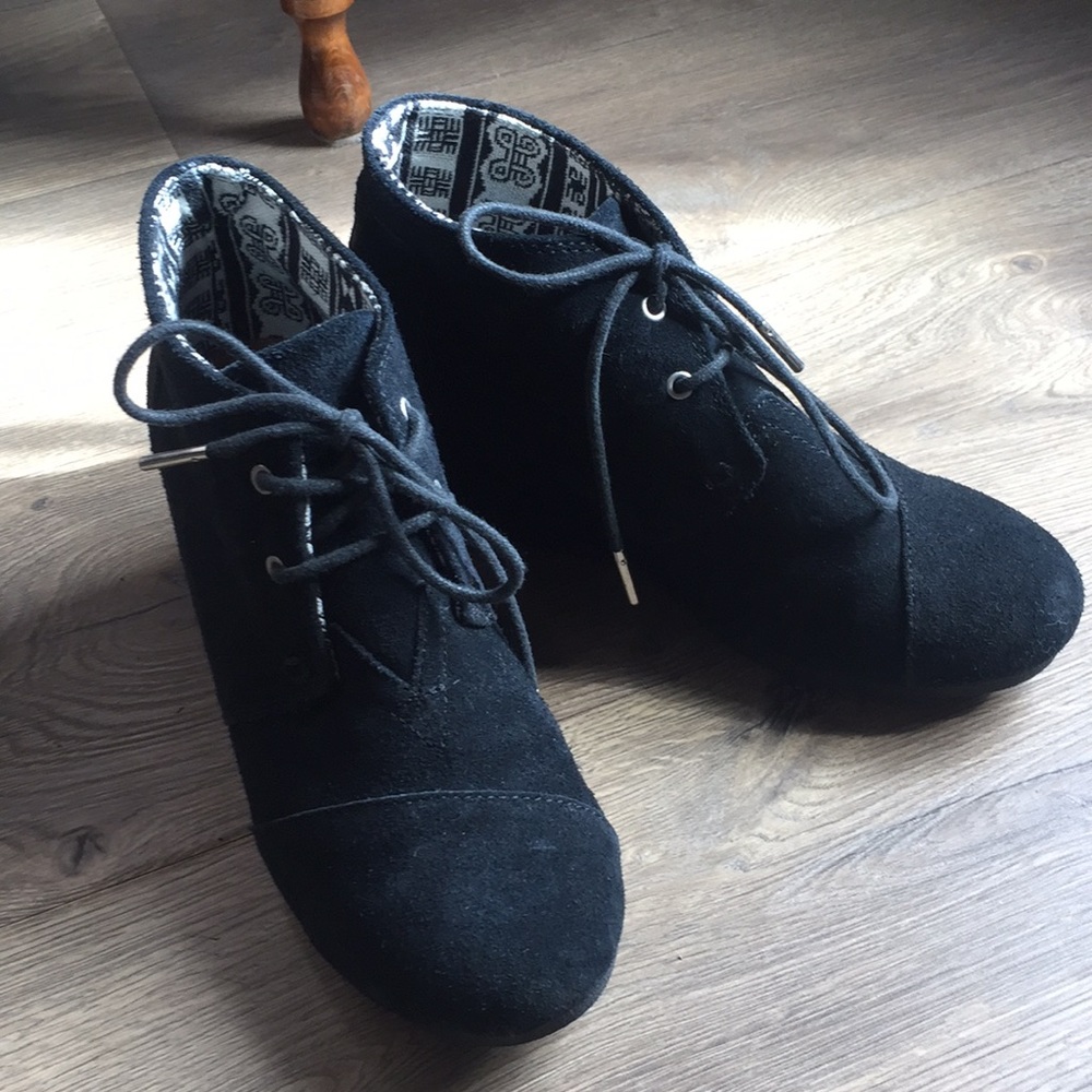 Black Toms Wedge Booties